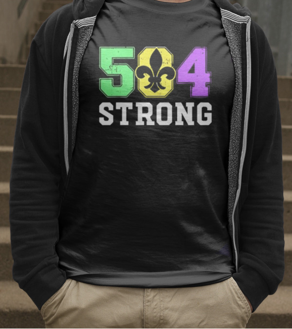 New Orleans 504 Strong Fleur-de-Lis Green Yellow Purple T-Shirt