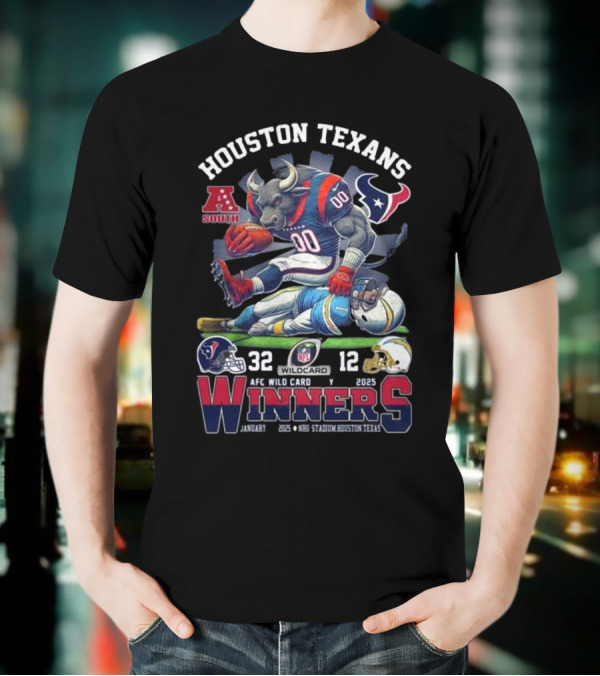 Houston Texans AFC South Wild Card Winners 2025 NFL Mascot 32-12 T-Shirt