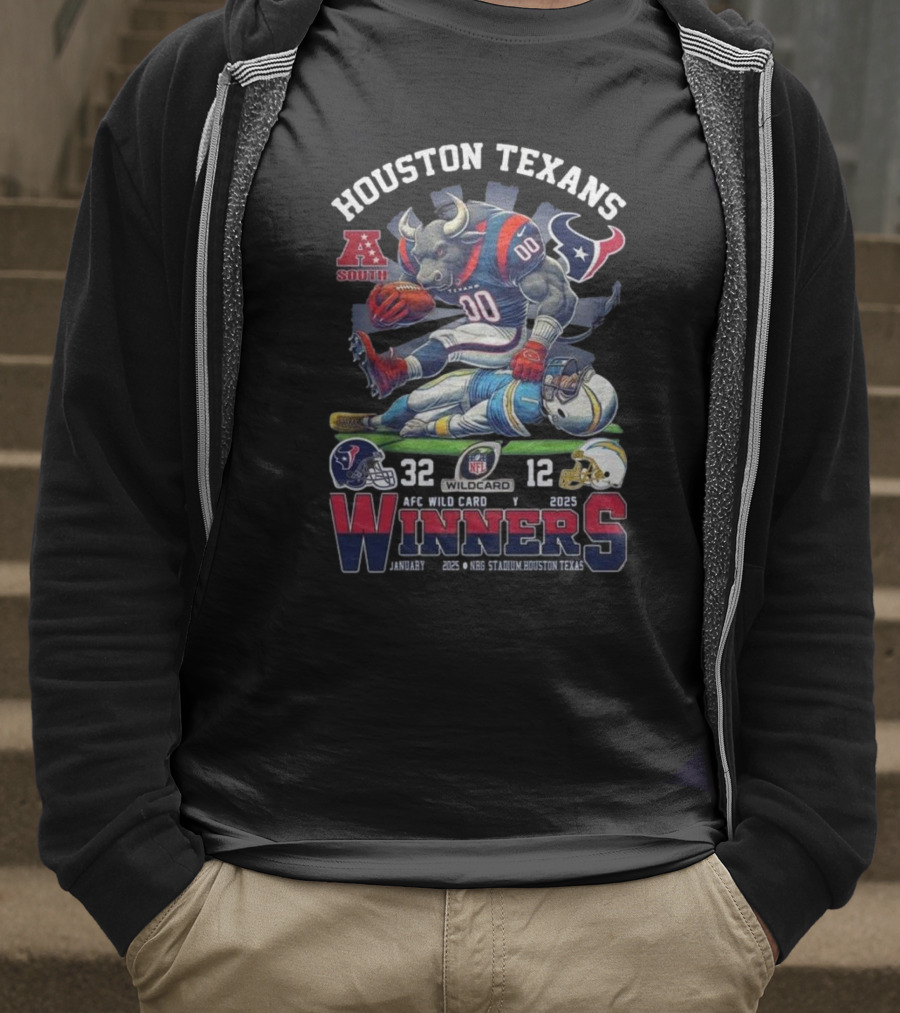 Houston Texans AFC South Wild Card Winners 2025 NFL Mascot 32-12 T-Shirt