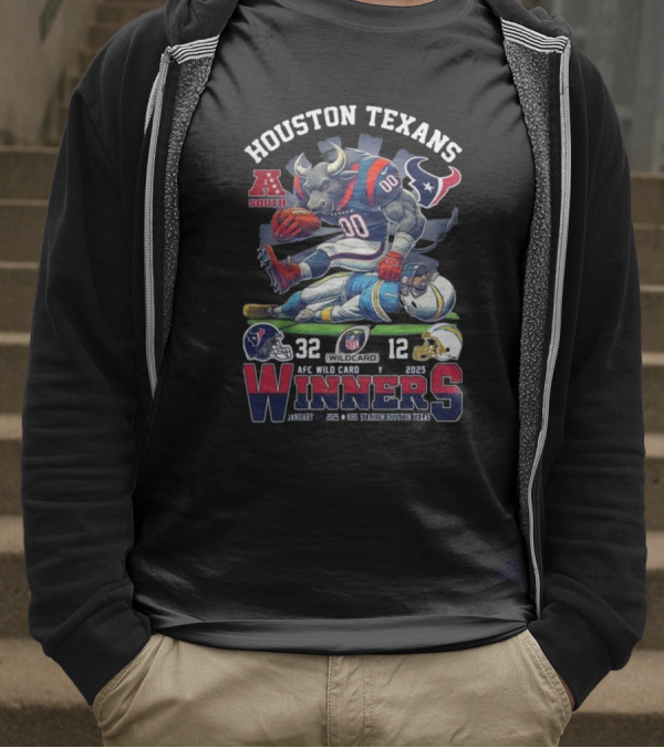 Houston Texans AFC South Wild Card Winners 2025 NFL Mascot 32-12 T-Shirt