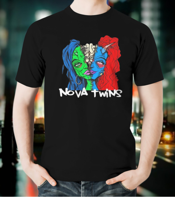 Nova Twins Monster Head Blue Green Red Hair Two-Faced Artwork T-Shirt