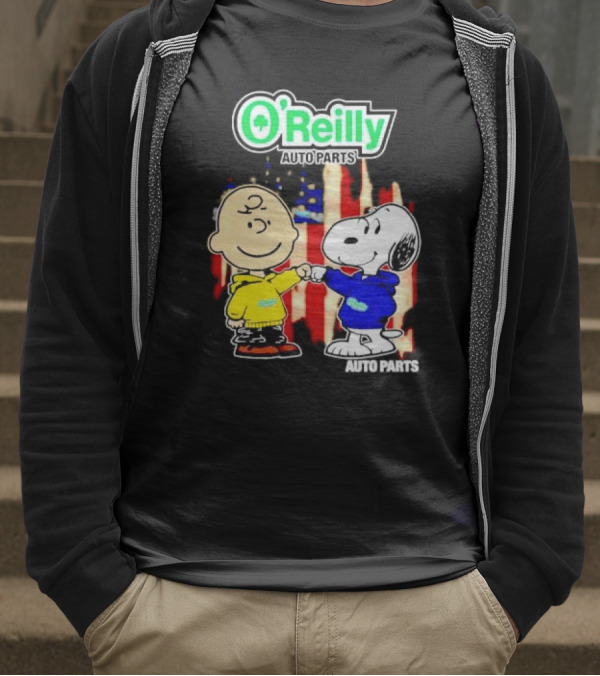 O’Reilly Auto Parts Charlie Brown Snoopy American Flag T-Shirt