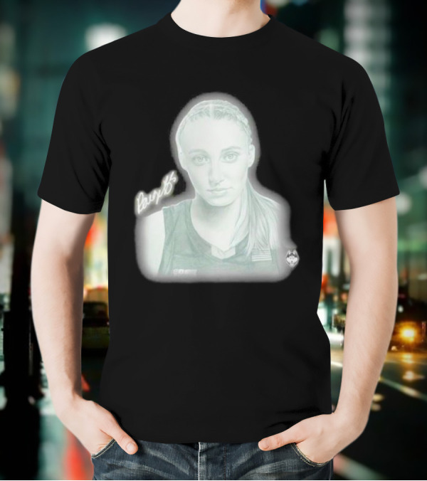 Paige Bueckers UConn Huskies Signature Pencil Drawing With USA Flag T-Shirt