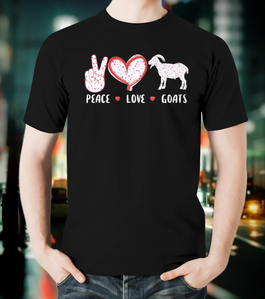 Peace Love Goats Hand Sign Heart Farm Animal T-Shirt