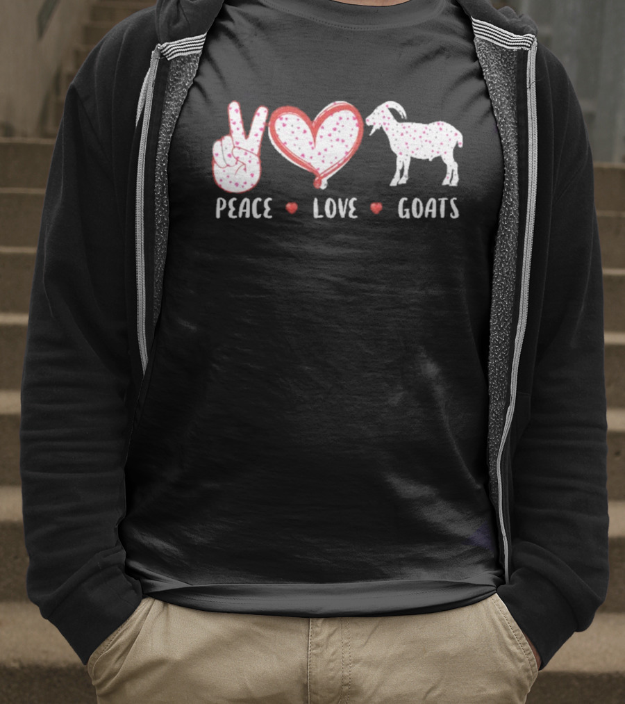Peace Love Goats Hand Sign Heart Farm Animal T-Shirt