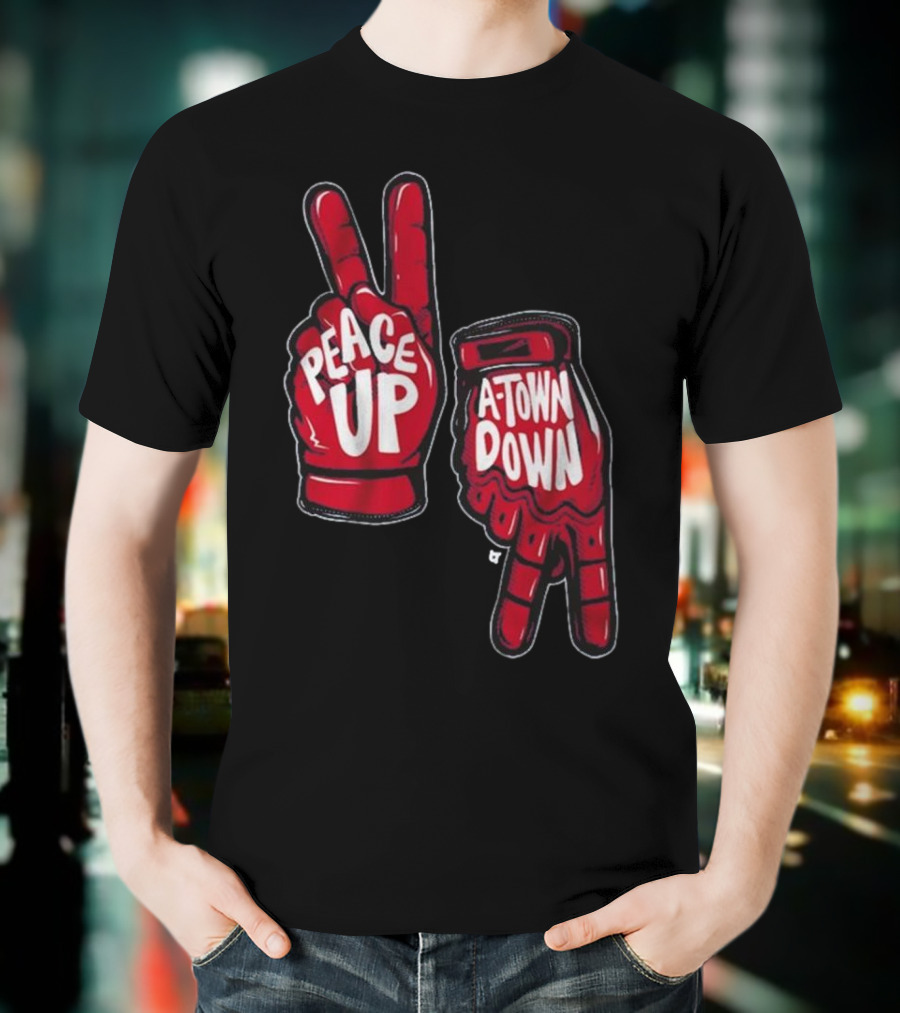 Peace Up A-Town Down Red Gloves Graphic T-Shirt