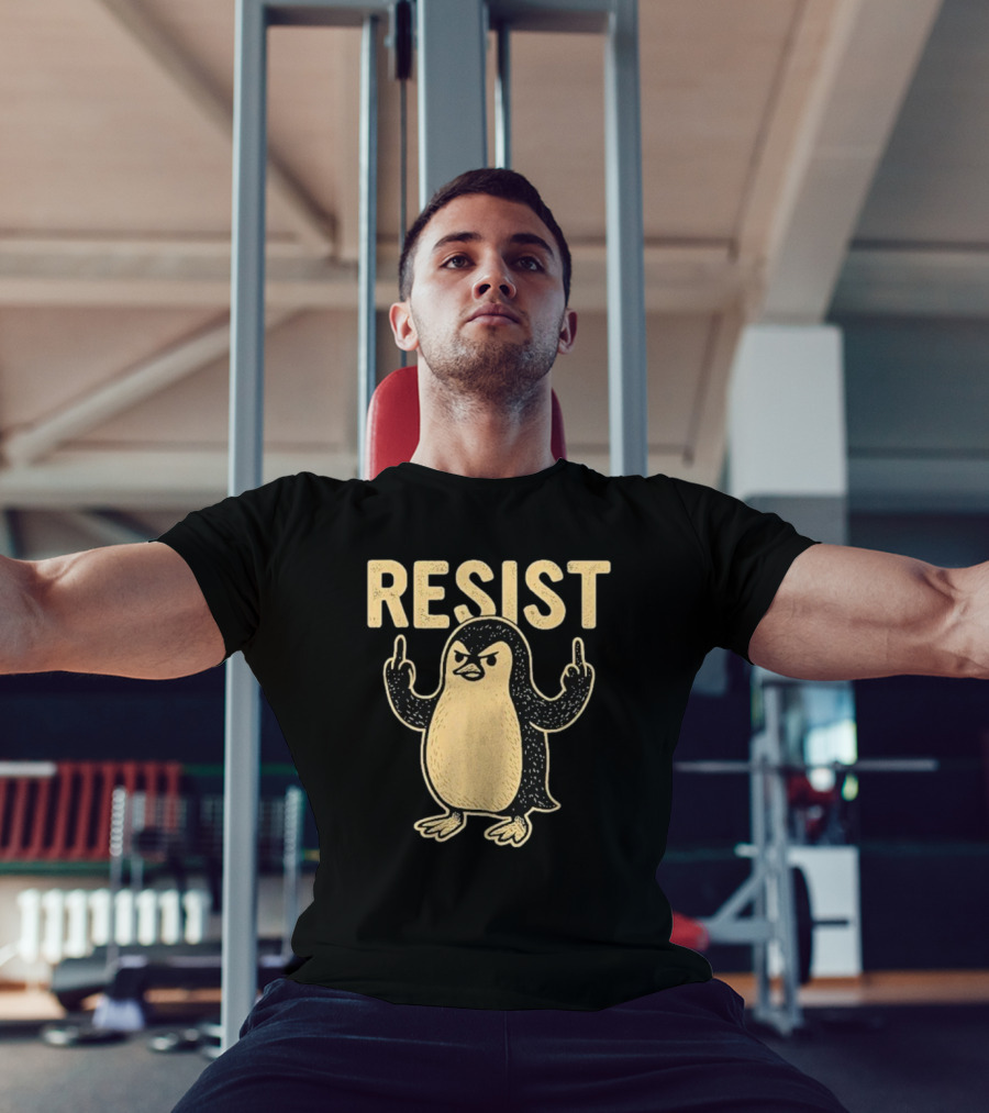 Resist Penguin Middle Finger Protest Symbol T-Shirt