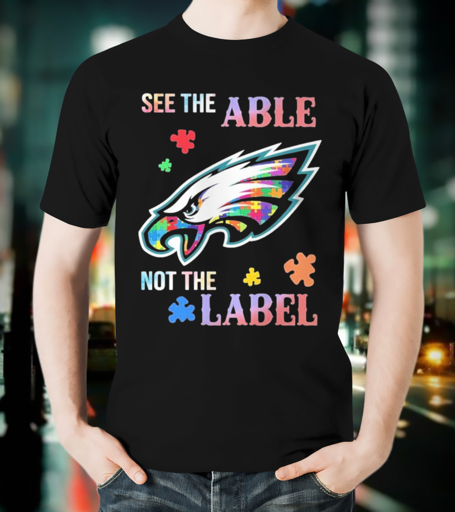 Philadelphia Eagles Autism See The Able Not The Label Puzzle Logo T-Shirt