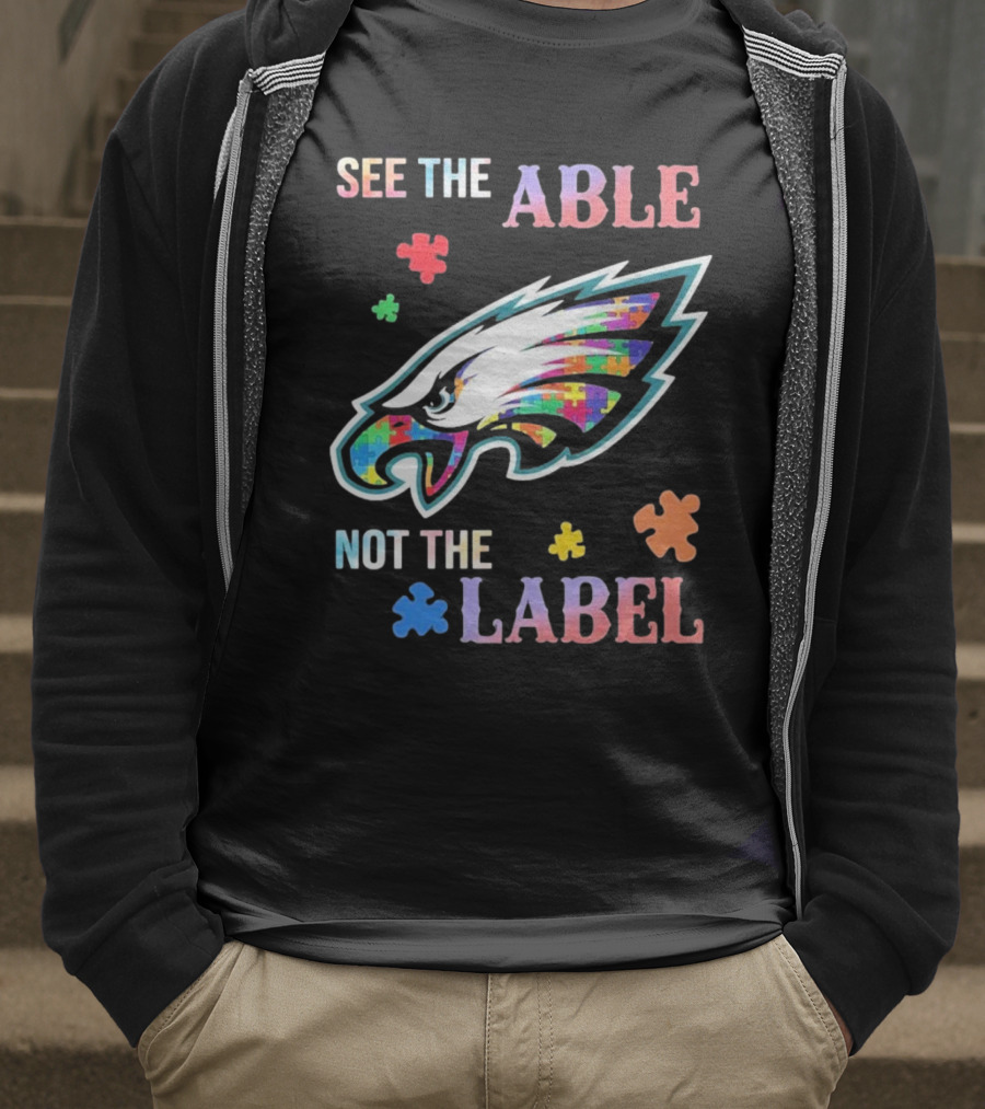 Philadelphia Eagles Autism See The Able Not The Label Puzzle Logo T-Shirt