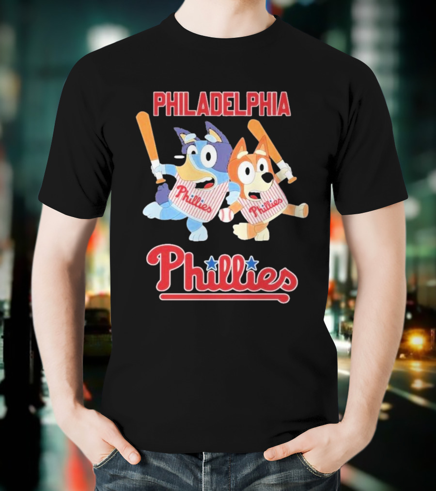 Philadelphia Phillies Bluey Cartoon Characters Baseball Theme T-Shirt