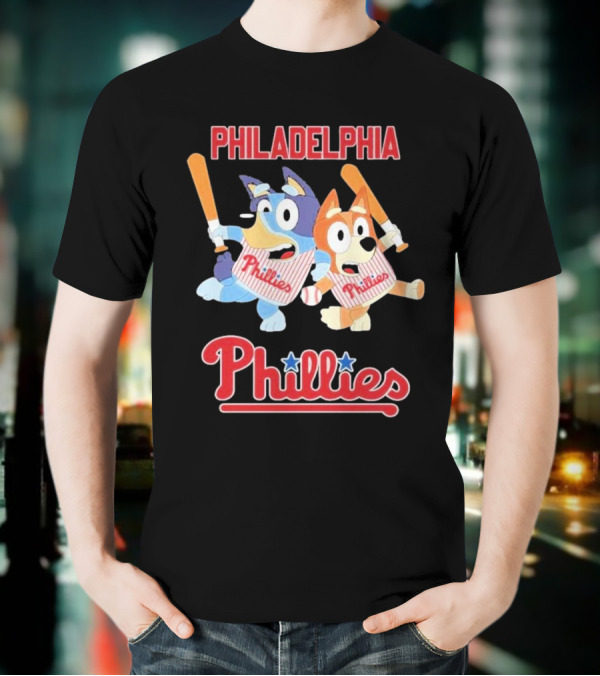 Philadelphia Phillies Bluey Cartoon Characters Baseball Theme T-Shirt
