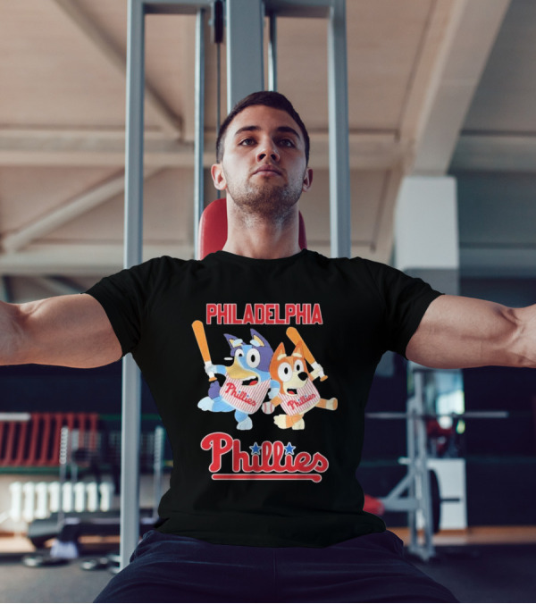 Philadelphia Phillies Bluey Cartoon Characters Baseball Theme T-Shirt