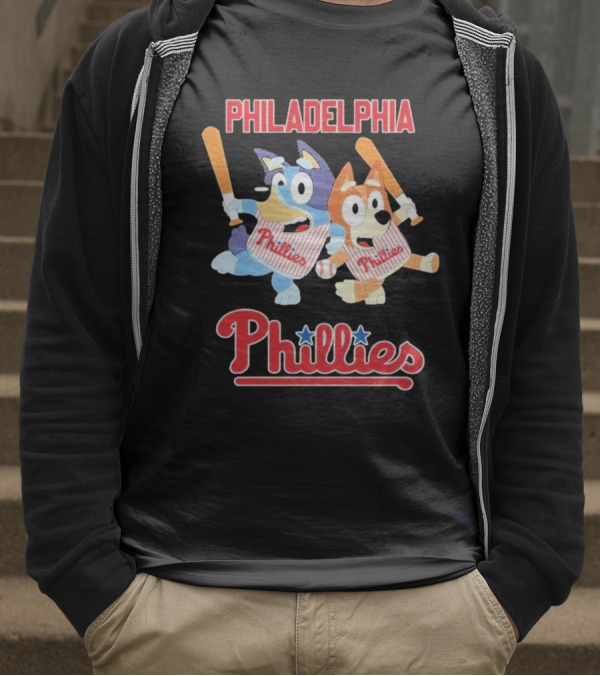 Philadelphia Phillies Bluey Cartoon Characters Baseball Theme T-Shirt