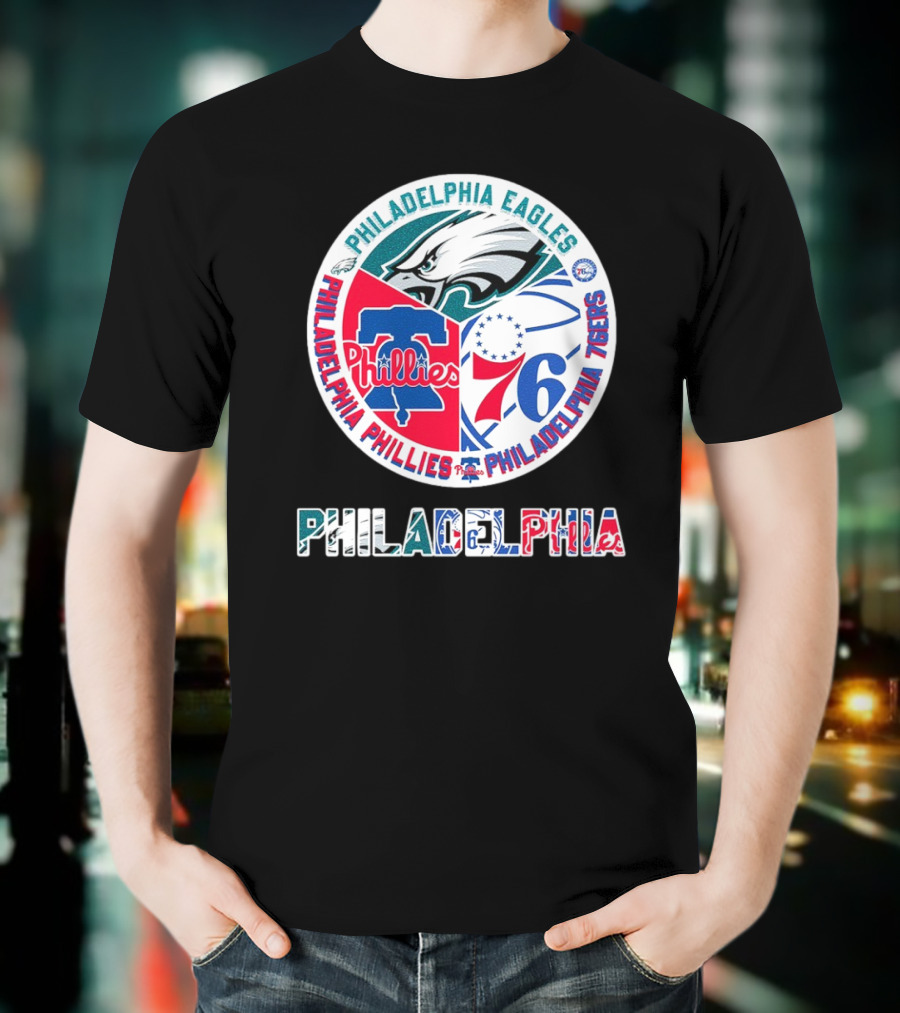 Philadelphia Eagles Phillies 76ers Circular Emblem T-Shirt