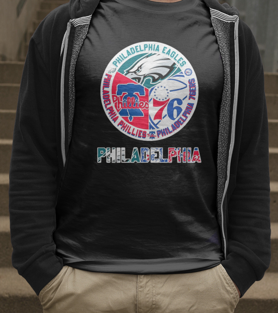 Philadelphia Eagles Phillies 76ers Circular Emblem T-Shirt