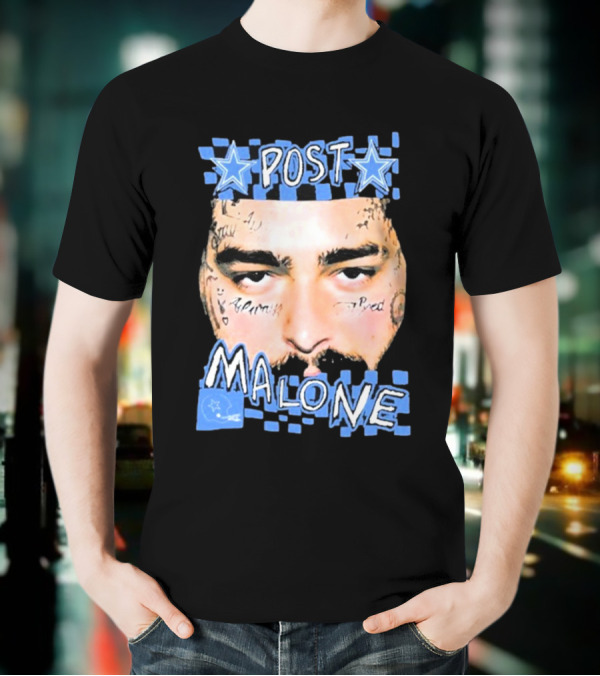 Post Malone Cowboys Star Tattoo Checkered Face T-Shirt