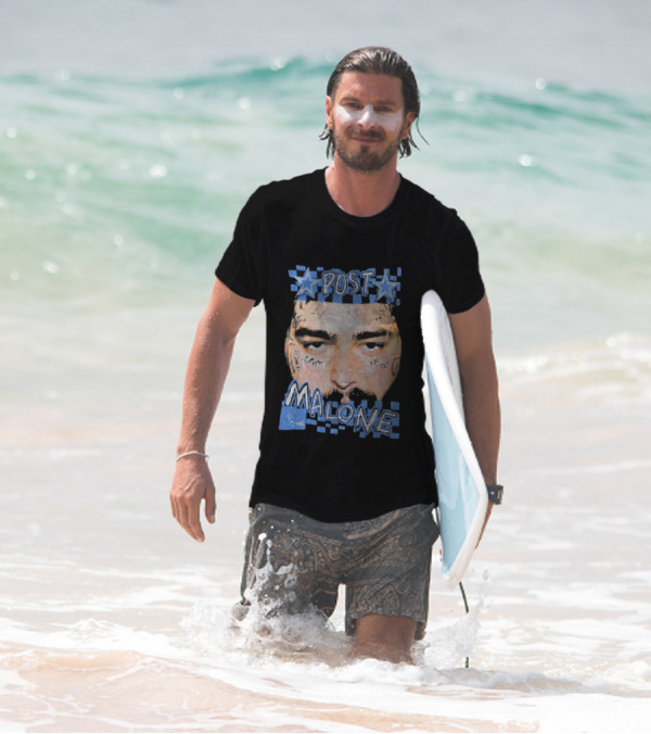 Post Malone Cowboys Star Tattoo Checkered Face T-Shirt