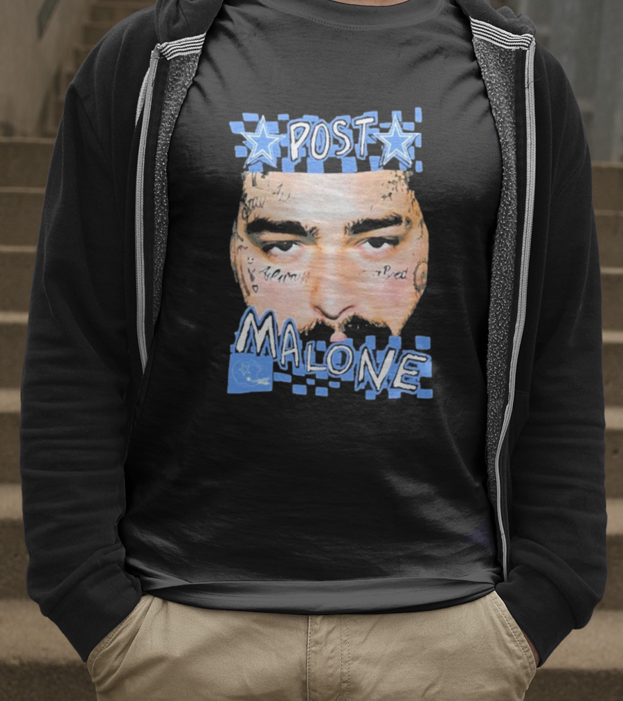 Post Malone Cowboys Star Tattoo Checkered Face T-Shirt