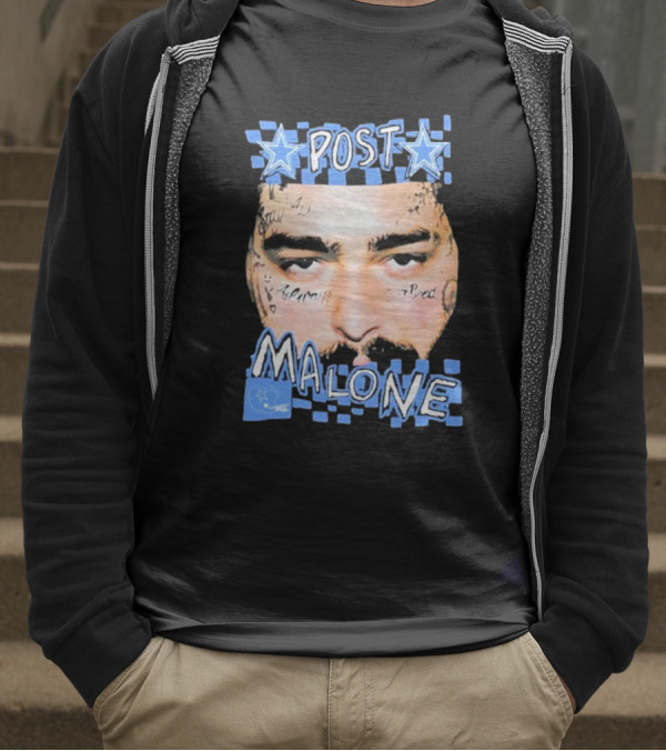Post Malone Cowboys Star Tattoo Checkered Face T-Shirt