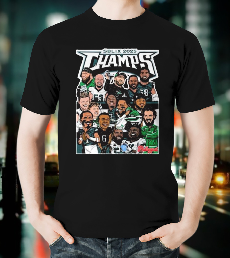 SBLIX 2025 Champs Phillygoat Philadelphia Eagles Caricatures Dream Team T-Shirt
