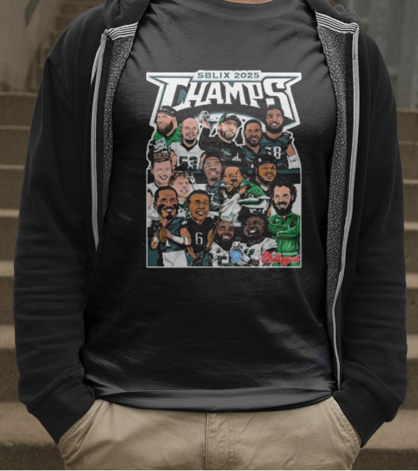 SBLIX 2025 Champs Phillygoat Philadelphia Eagles Caricatures Dream Team T-Shirt