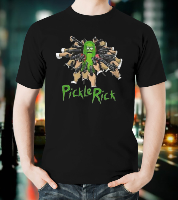 Pickle Rick Surrounded By Guns John Wick Baba Yaga Style T-Shirt