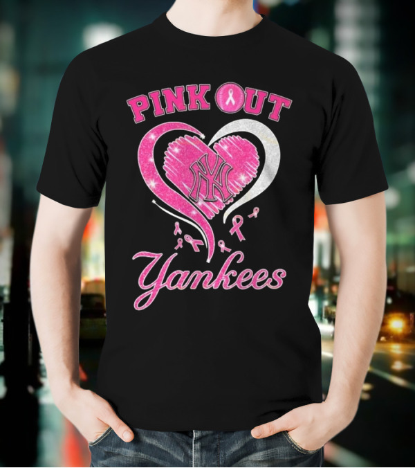 Pink Out Yankees Heart Ribbon 2025 T-Shirt
