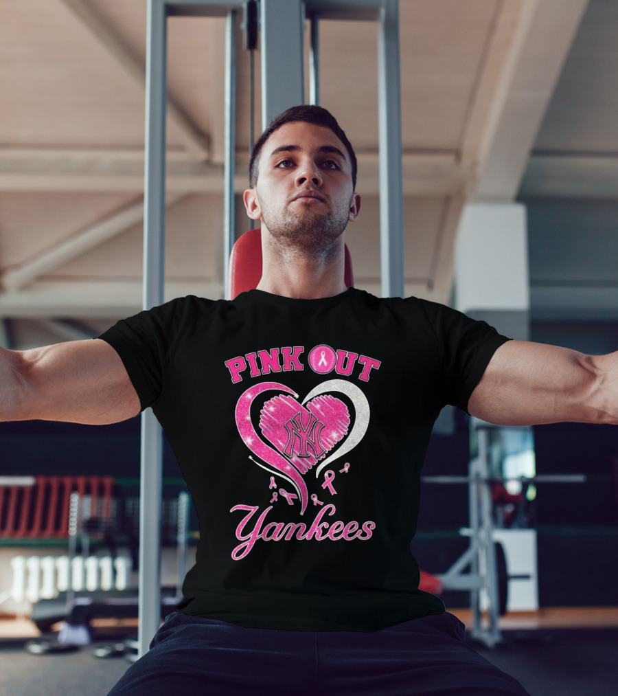 Pink Out Yankees Heart Ribbon 2025 T-Shirt