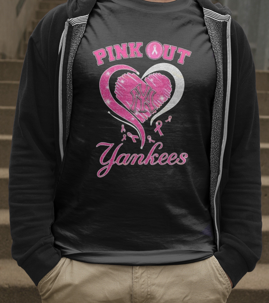 Pink Out Yankees Heart Ribbon 2025 T-Shirt