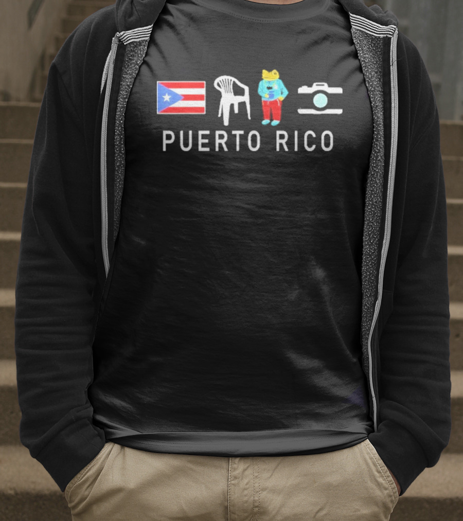 Puerto Rico Flag Frog Chair And Camera T-Shirt