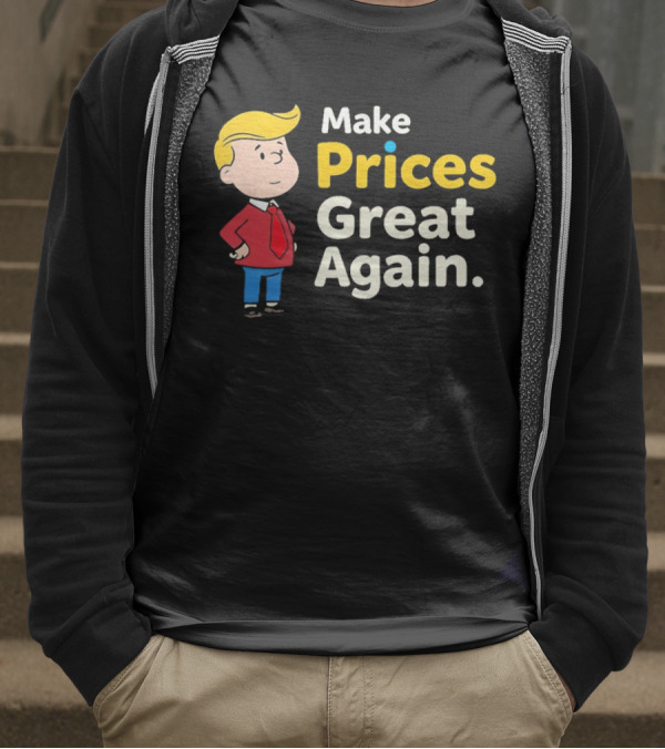 Make Prices Great Again Cartoon Character Red Tie Blue Pants T-Shirt