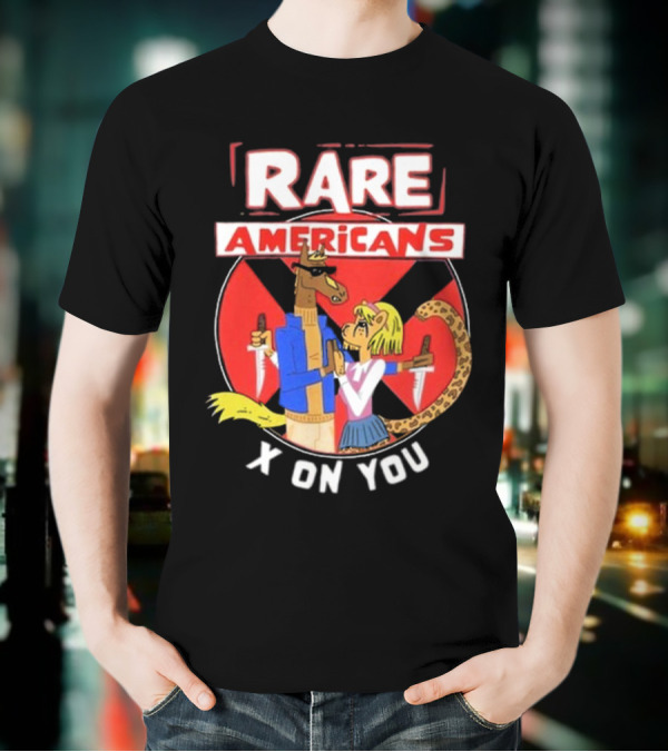 Rare Americans X On You Two Characters Holding Knives Circular Badge T-Shirt