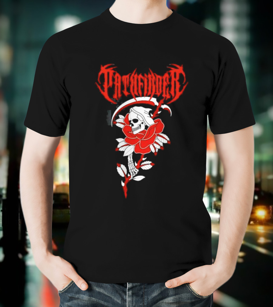 Reaper Skull With Scythe And Red Rose Gothic Aesthetic T-Shirt