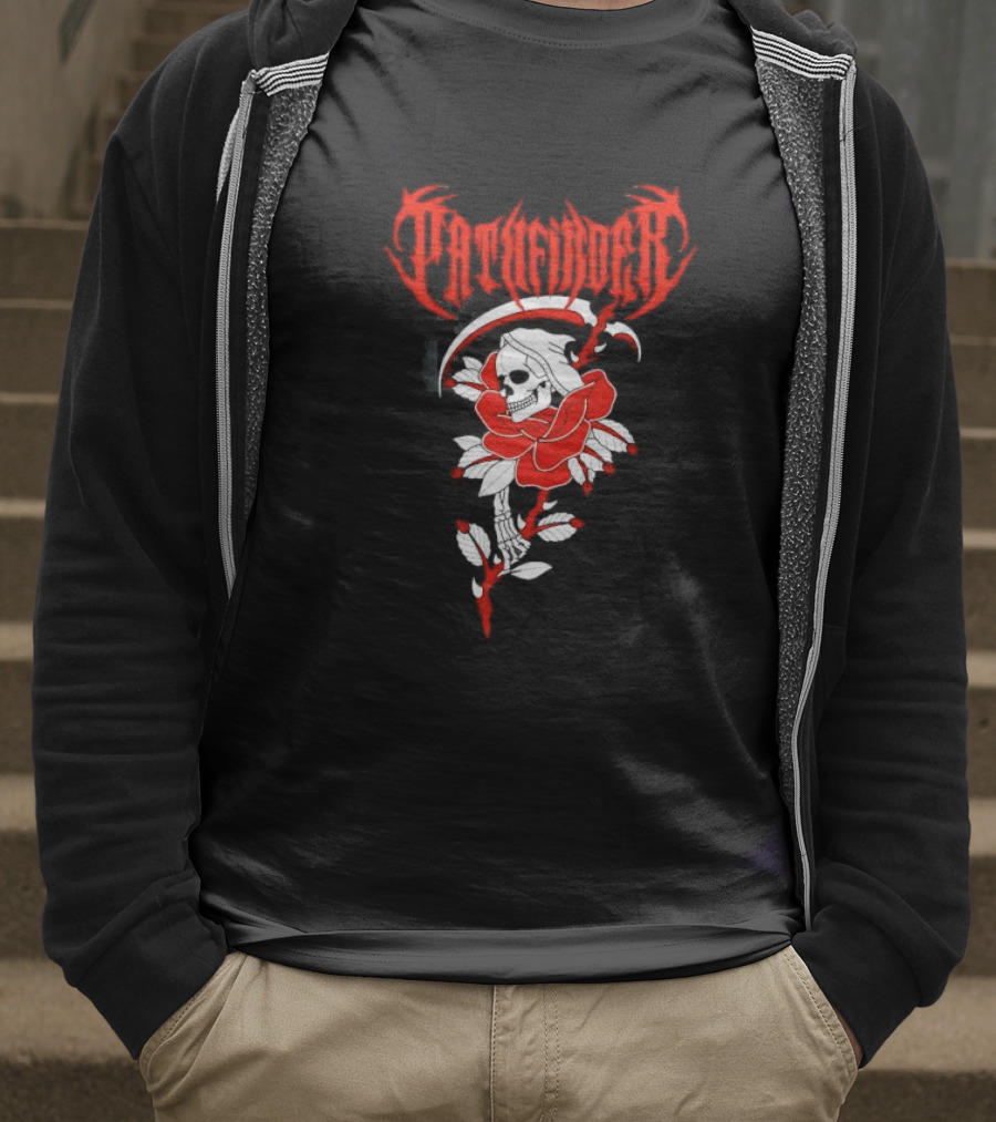 Reaper Skull With Scythe And Red Rose Gothic Aesthetic T-Shirt
