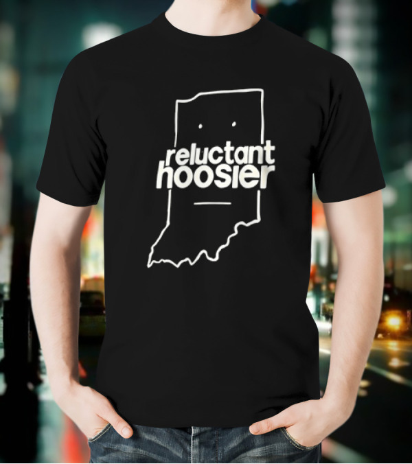 Reluctant Hoosier Indiana State Outline Face T-Shirt