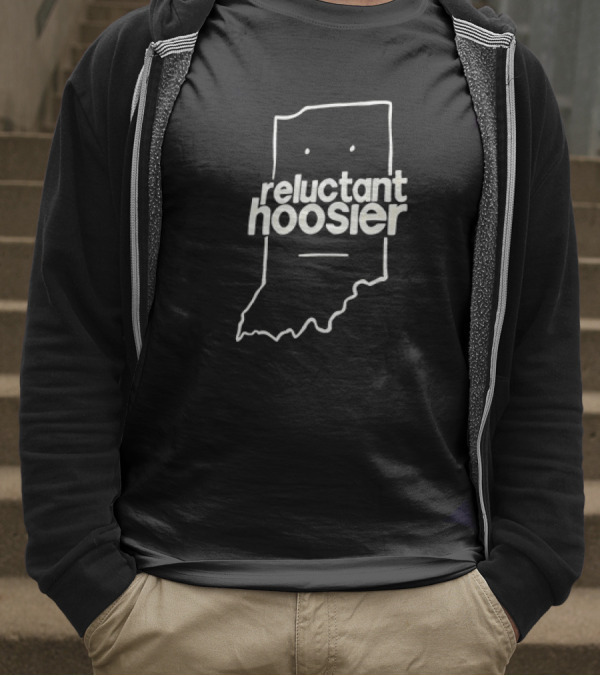 Reluctant Hoosier Indiana State Outline Face T-Shirt