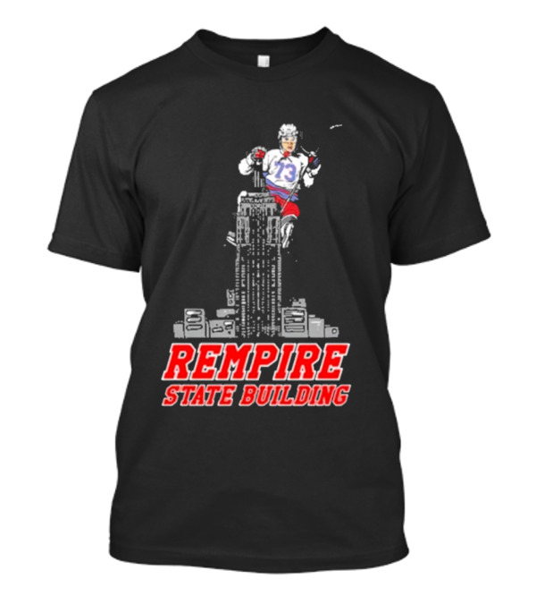 Rempire State Building Red And Blue Hockey Player Skyscraper Concept T-Shirt