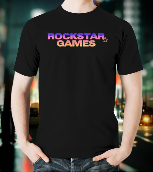 Rockstar Games Gradient Text With Star Icon T-Shirt