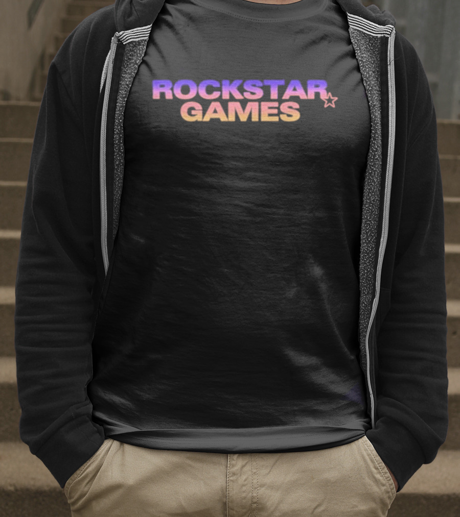 Rockstar Games Gradient Text With Star Icon T-Shirt