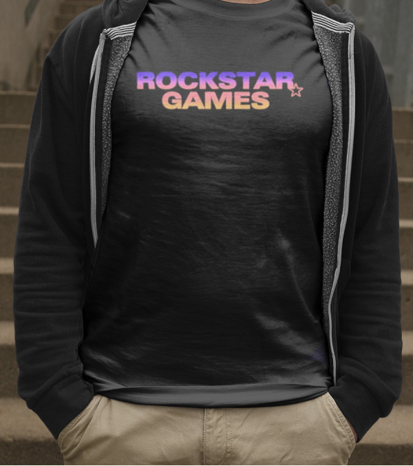 Rockstar Games Gradient Text With Star Icon T-Shirt