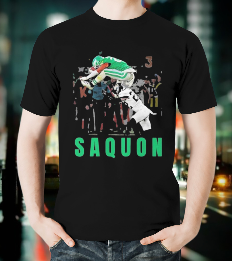 Saquon Reverse Hurdle Eagles Football Action T-Shirt