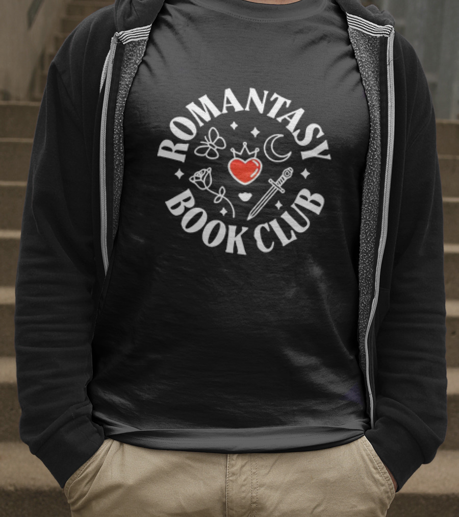 Romantasy Book Club Heart Sword Butterfly Moon Rose Crown T-Shirt