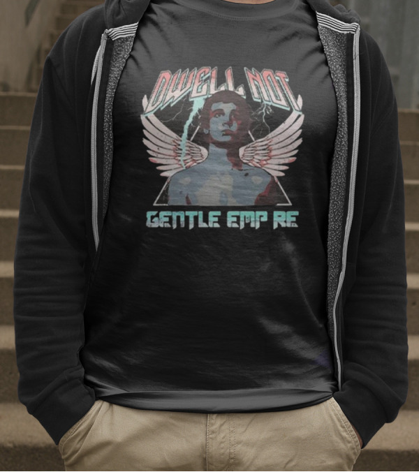 Dwell Not Gentle Empire Winged Figure With Lightning And Triangle Background T-Shirt