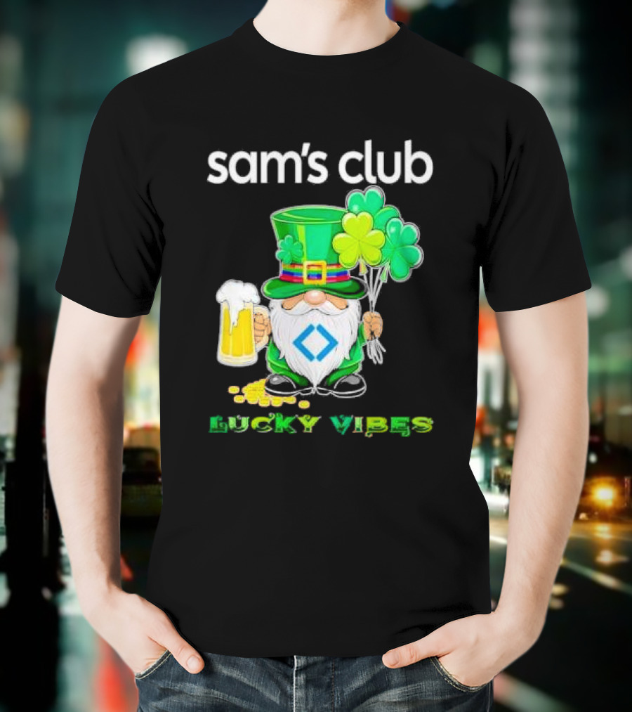 Sam’s Club Lucky Vibes St Patrick’s Day Gnomes Beer Shamrock T-Shirt