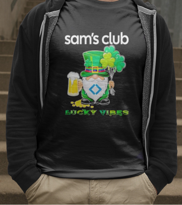 Sam’s Club Lucky Vibes St Patrick’s Day Gnomes Beer Shamrock T-Shirt