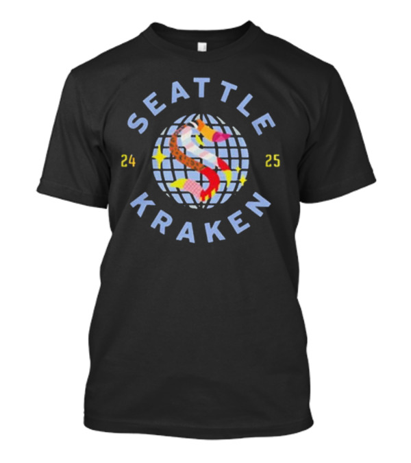Seattle Kraken Pride Night 2025 Globe Stars Rainbow S 24 25 T-Shirt