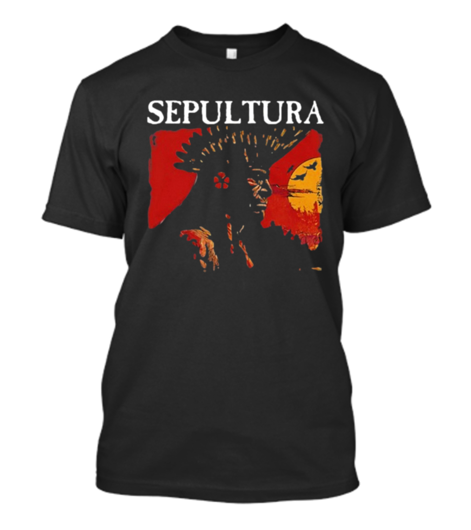 Sepultura Celebrating Life Through Death Black Sunburst And Sunset Scene T-Shirt
