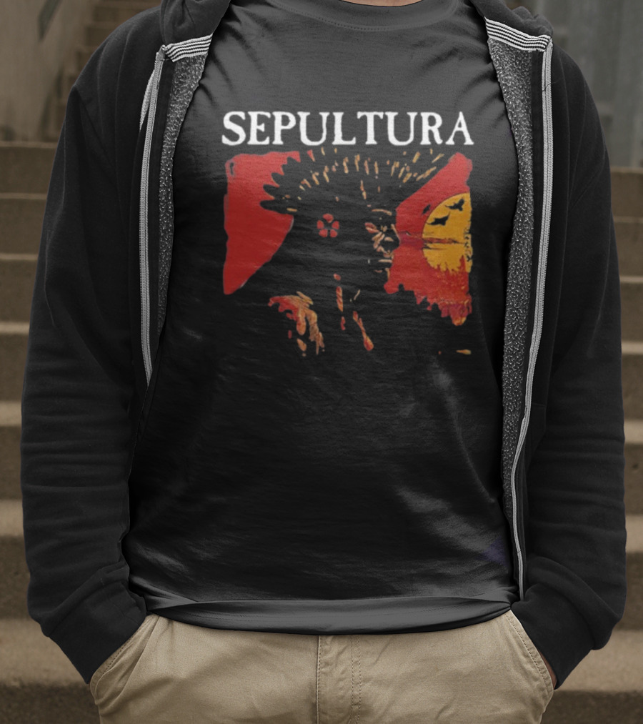 Sepultura Celebrating Life Through Death Black Sunburst And Sunset Scene T-Shirt