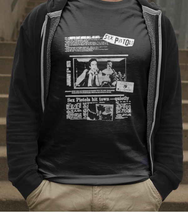 Sex Pistols Hit Town Quietly Live In The USA '78 South East Music Hall Atlanta Concert Newspaper Style Design T-Shirt