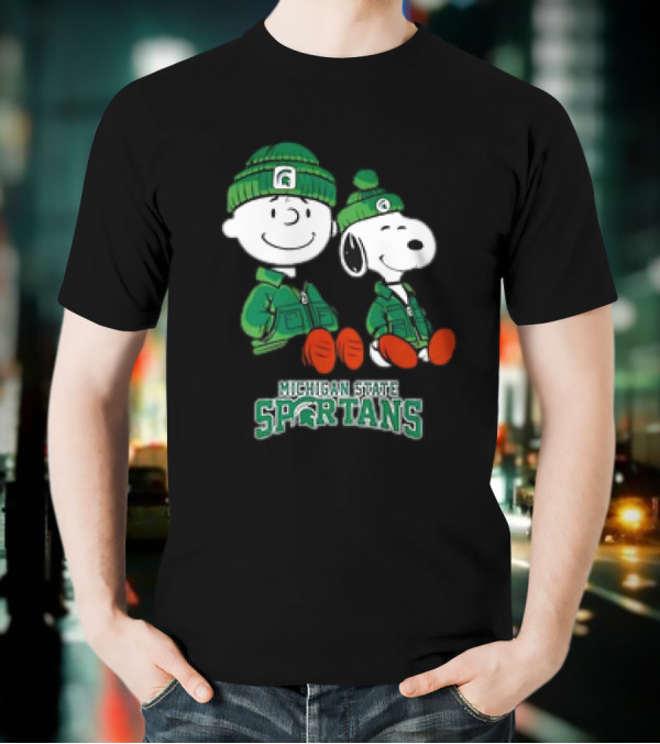 Snoopy And Charlie Brown Michigan State Spartans Green Apparel T-Shirt